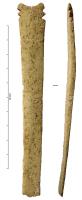 IND-4277 - IndéterminéosTPQ : -30 - TAQ : 300Élément taillé dans un os long, aux arrêtes douces, dont la partie supérieure est découpée.