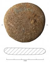 PDS-4487 - Poids sphérique (2 unciae, soit un sextans)pierreTPQ : -30 - TAQ : 400Poids en forme de tronc de sphère, faces plates. La face supérieure peut être marquée de deux points ou non. 