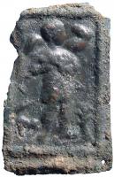 PQM-4001 - Placage de coffretbronzeApplique en tôle, de forme rectangulaire plus ou moins allongée, percée aux angles pour fixation sur un coffret. Ce type de décor est souvent organisé en panneaux : bustes en médaillon, Saisons, scènes mythologiques ou chrétiennes.