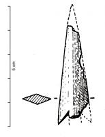 PTF-1007 - Pointe de flèche à pédoncule et aileronsosPointe de flèche à pédoncule et ailerons, élancée, de section le plus souvent biconvexe, parfois losangique.