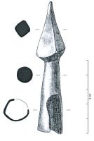 PTT-3001 - Armature de trait de catapulteferTPQ : -250 - TAQ : -30Armature de trait de catapulte à pointe pyramidale et douille conique; forme courte, caractéristique de la République.