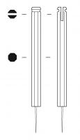 SCP-4014 - Groupe 2 - Manche de scalpel sans spatule - section hexagonale ou octogonalebronzeManche de scalpel constitué d’un porte-lame sans volutes inclus dans un manche de section hexagonale ou octogonale. La caractéristique principale du type est l’absence de spatule.