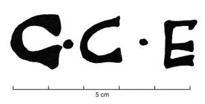 SIG-4058 - Empreinte antique de signaculum métallique sur amphore : C.C.Eterre cuiteEmpreinte antique de signaculum métallique sur amphore : sans cadre, C.C.E.