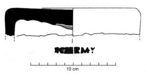 SIG-4071 - Empreinte antique de signaculum métallique sur couvercle d'amphore : F C HERMterre cuiteEmpreinte antique de signaculum métallique sur couvercle d'amphore : sans cadre, FCHERM (hedera).