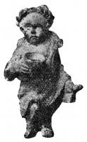 STE-4312 - Statuette : nain ithyphalliquebronzeFigurine d'un nain chauve, coiffé d'une couronne et vêtu d'un long manteau dont émerge un sexe en érection ; il porte un gobelet de la main droite, et un autre objet indistinct dans la main gauche.