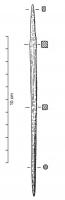 ALN-1003 - Alène : corps de section quadrangulairebronzeAlène (appelée aussi poinçon) constituée d'une soie et d'un corps de section carrée ; pointe de section circulaire.

