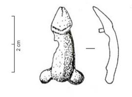 APH-4093 - Applique de harnais : phallusbronzeApplique de harnais en forme de phallus non émaillé ; pointes de fixation  au revers.