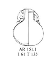 BLS-4152 - Aryballe AR 151.1verreBalsamaire globulaire, à col court surmonté d'une lèvre formant un repli pour étaler l'huile parfumée sur la peau. Deux anses annulaires de part et d'autre du col.