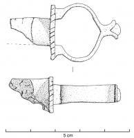 CLE-4014 - Clé à translationbronzeClé à manche en bronze coulé sur la tige et le panneton en fer, terminé par une élégante suspension ajourée, en forme de dôme surmonté d'un fleuron.