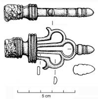 CLE-4051 - Clé à rotationbronze, ferClé en fer avec manche de bronze coulé, en forme de palmette ajourée (ajours en 