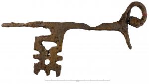 CLE-7005 - Clé à rotationferClé à tige pleine se séparant en deux volutes à son sommet et se terminant à l'autre extrémité, par un bouton. Le panneton est ajouré. 