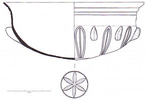 CPE-3006 - Coupe conique, à décor végétal (Grooved-bowl)verreBol hellénistique, à décor végétal et rainures internes, fond convexe, de forme hémisphérique, ovoïde ou conique. Verre épais, moulé, de couleur vive.
