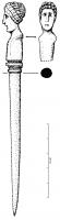 EPG-4125 - Épingle à busteosEpingle à fût cylindrique, sans rétrécissement au sommet, qui est façonné en forme de buste réaliste, sur une série de moulures ; femme aux cheveux arrangés en tresses attachées autour du visage, avec un chignon à l'arrière.