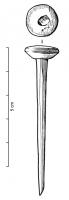 EPG-4129 - Épingle à tête rapportéeosEpingle en os dont la tête, fabriquée à part au tour, est percée d'une mortaise et vient se fixer sur le sommet du fût, aménagé en tenon.