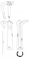 HOU-4014 - Houe à 3 dentsferInstrument agricole à trois dents fortement recourbées ; douille pour fixation sur le manche en bois.