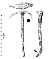 IND-4089 - Crampon en forme d'ancreferCrampon à tête aplatie, les deux extrémités ramenées vers la tige, ce qui donne un profil général en forme d'ancre.