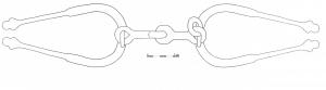 MRS-3036 - Mors à branches composites en bronzefer, bronzeMors de filet brisé, composé de canons en fer et d'appliques latérales  composites en U. Chaque branche est équipée d'embouts constitués d'un tube légèrement conique