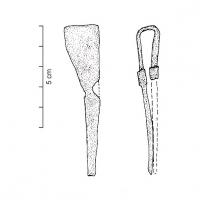 PEP-5002 - Pince à épilerferPincette formée d'une simple bande de fer reliée par un ressort rudimentaire. Les branches s'amincissent de manière régulière depuis le ressort