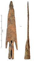 PTL-4014 - Pointe de javeline ferArmature à douille courte et longue pointe triangulaire munie de fines barbelures.