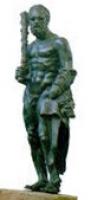 STE-4146 - Statue : Héraklès - Hercule à la massue relevée à droitebronzeHéraklès nu, debout, d'âge mur, portant la massue relevée sur l'épaule droite et la peau du lion de Némée en sautoir sur le bras gauche. Le corps aux muscles apparents, est légèrement déhanché vers la droite. Les cheveux sont ceints d'un bandeau et comme la barbe, sont traités en mèches courtes et arrondies.