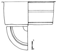 BAS-4073 - Bassin cylindriquebronzeBassin cylindrique, à paroi verticale ornée de filets incisés parallèles, par paires ; fond plat ; bord horizontal.