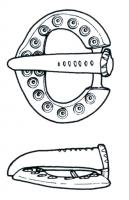 BCC-5027 - BouclebronzeSimple boucle ronde avec un angle à l'emplacement de la pointe de l'ardillon, décor de cercles oculés.