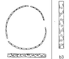 BRC-4213 - Bracelet rubanébronzeBracelet rubané à bords encochés pour former un zigzag dressé interrompu de manière régulière par un motif, généralement point ou ocelle.
