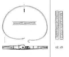 BRC-4226 - Bracelet rubanébronzeBracelet rubané bordé d'incisions longitudinales et d'un registre central d'incisions transversales (droites ou ondulées).