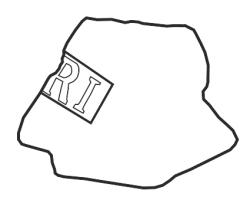 BRQ-4074 - Brique estampillée ]RIterre cuiteBrique estampillée [---]RI, dans un cartouche rectangulaire.