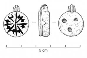 BTS-4183 - Boîte à sceau circulairebronzeBoîte à sceau circulaire, dont le couvercle plat est creusé d'un motif rayonnant incrusté de nielle.