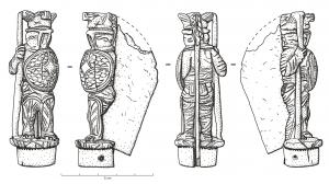 CNF-4086 - Canif : gladiateur (hoplomaque)ivoire, ferCanif dont le manche figure un gladiateur debout, en armes : ici un hoplomaque avec casque, boucler en calotte et jambières, armé de sa lance.