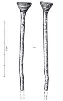 EPG-1087 - Epingle à tête évasée sans renflement bronzeEpingle à tête évasée en tronc de cône inversé, ornée de moulures horizontales.