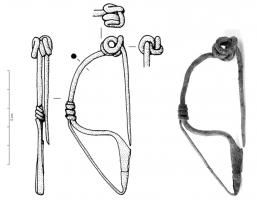 FIB-3870 - Fibule GalatebronzeFibule à arc filiforme, de schéma La Tène II avec un pied rattaché à l'arc par son extrémité amincie enroulée plusieurs fois autour de l'arc; ressort court à corde externe.