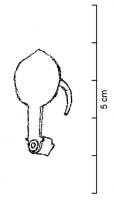 FIB-41516 - Fibule circulairebronzeFibule à charnière de type i. L'arc prend la forme d'une plaque circulaire inornée. Le pied est allongé et s'achève sur un motif ocellé.
