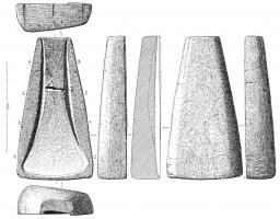 MOU-1015 - Moule : hache à rebordspierreMoule de forme trapézoïdale, pour haches à rebords avec amorce de butée.