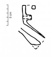 OMI-4011 - Outil miniature: HerminetteferHerminette miniature (sans son manche), avec lame trapézoïdale horizontale orientée vers le bas et surface de frappe.