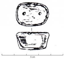 PDS-4201 - Poids ovale (section de cône ovalisé) : 2 unciae ou 1 sextansplombPoids de forme ovale, aux côtés obliques; face supérieure marquée de 2 points : 2 unciae, soit un sextans.