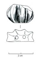 PRL-4036 - Perle à double perforationjaisPerle épaisse, formant en profil un demi-cercle dont la face externe, arrondie, est creuse de profondes cannelures.