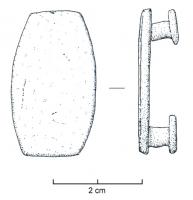 APH-4028 - Applique de harnaisbronzeTPQ : 100 - TAQ : 300Applique de forme ovale aux sommets tronqués ; deux rivets de fixation au revers.