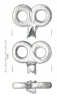 CVC-3009 - Clavette de charbronze, ferClavette en alliage cuivreux coulée sur une tige en fer, la tête est bilobée.