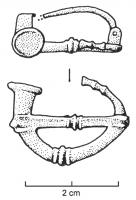 FIB-4146 - Fibule skeuomorphe : cornubronzeFibule en forme de cornu : instrument à vent en demi-cercle, avec barre transversale (cor militaire).