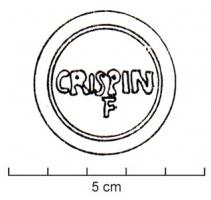 LMP-42540 - Lampe de firme : CRISPINI Fterre cuiteTPQ : 100 - TAQ : 100Lampe de firme ; sous le fond, marque moulée CRISPIN / F(ecit) (lettres en relief).