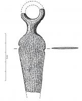 PDQ-1047 - Pendeloque de ceinture lancéoléebronzePendeloque de forme lancéolée, à corps plat, inorné. L'anneau de suspension est relié au corps par une tige ou un épaulement.