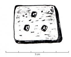 PDS-4445 - Poids quadrangulaire : 3 unciaeplombPoids quadrangulaire peu épais, de forme carrée, marqué sur une face de trois points ou annelets (3 unciae).