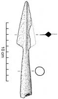 PTL-4003 - Pointe de lanceferArmature à longue douille tronconique, pointe lancéolée à nervure centrale.